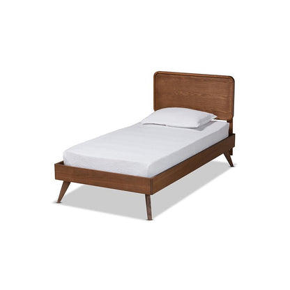 Transitional Walnut Brown Finished Wood Twin Size Platform Bed