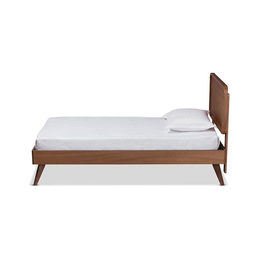 Transitional Walnut Brown Finished Wood Twin Size Platform Bed