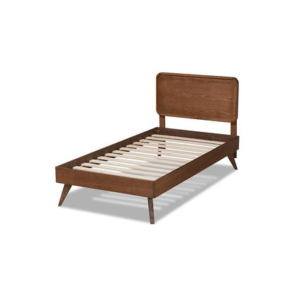 Transitional Walnut Brown Finished Wood Twin Size Platform Bed
