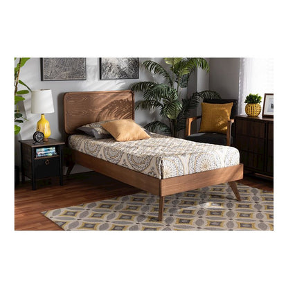 Transitional Walnut Brown Finished Wood Twin Size Platform Bed