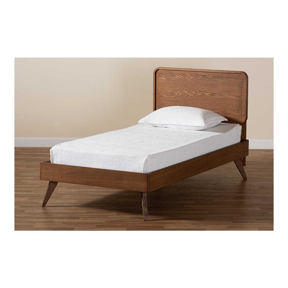 Transitional Walnut Brown Finished Wood Twin Size Platform Bed