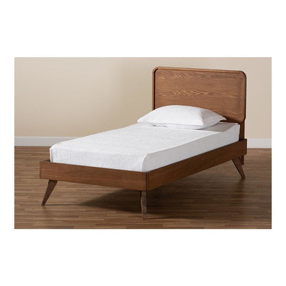 Transitional Walnut Brown Finished Wood Twin Size Platform Bed