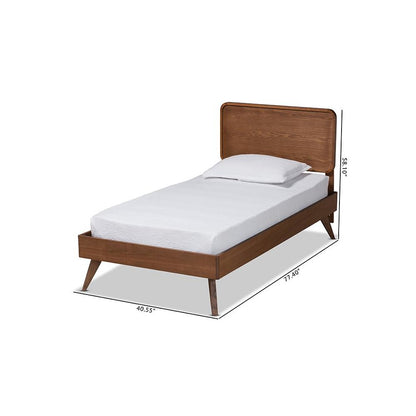 Transitional Walnut Brown Finished Wood Twin Size Platform Bed