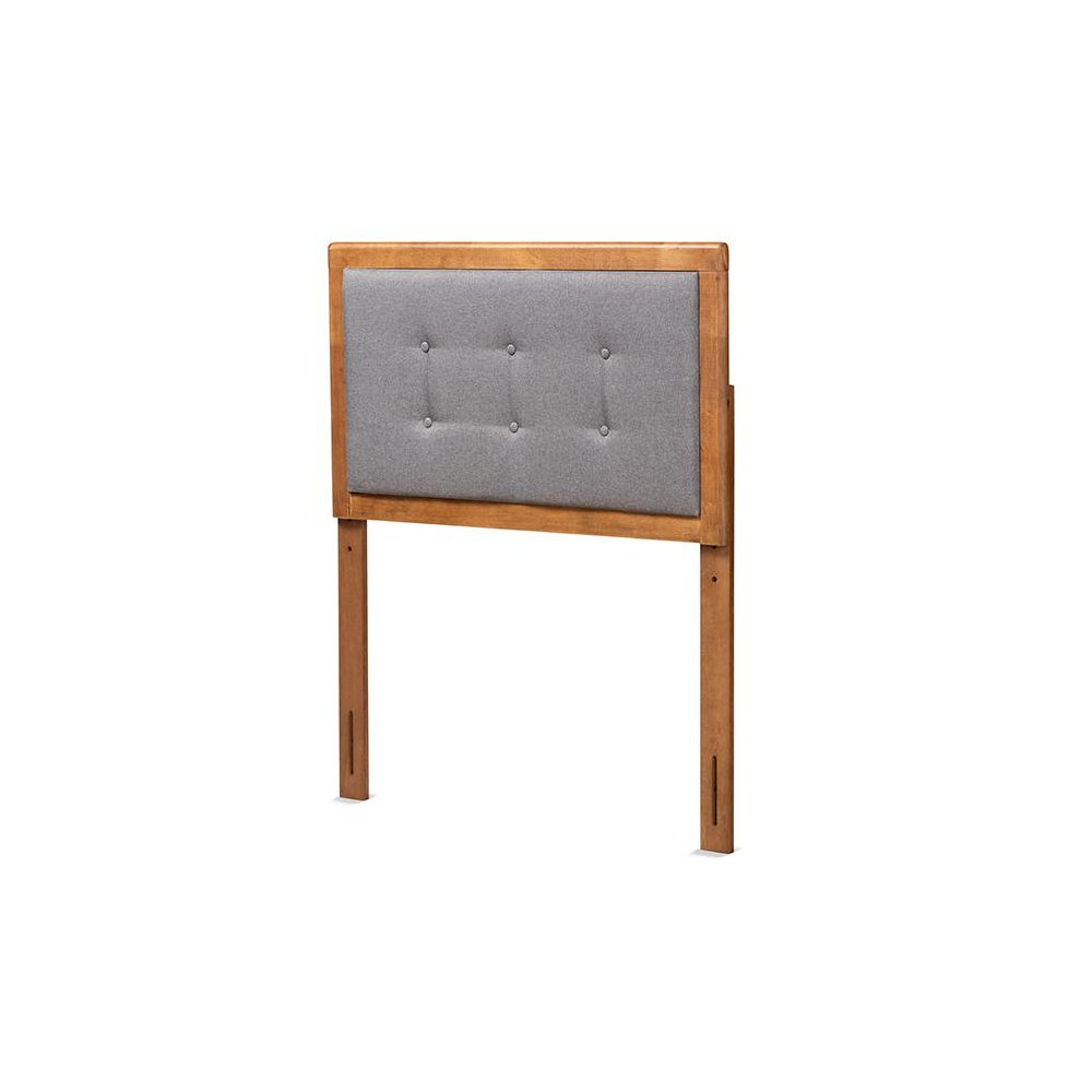 Dark Grey Fabric Upholstered and Walnut Brown Finished Wood Twin Size Headboard