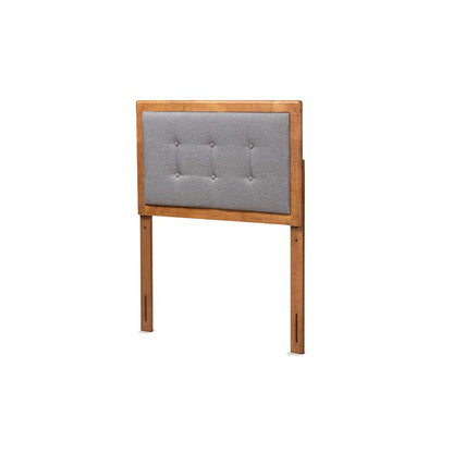 Dark Grey Fabric Upholstered and Walnut Brown Finished Wood Twin Size Headboard