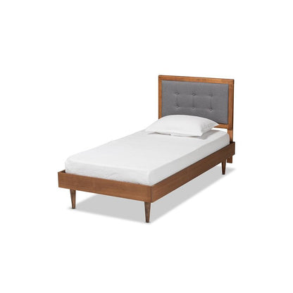 Walnut Brown Finished Wood Twin Size Platform Bed