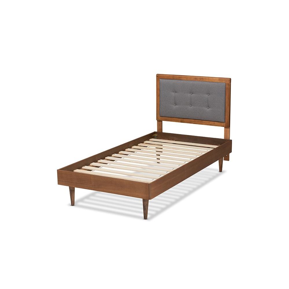 Walnut Brown Finished Wood Twin Size Platform Bed
