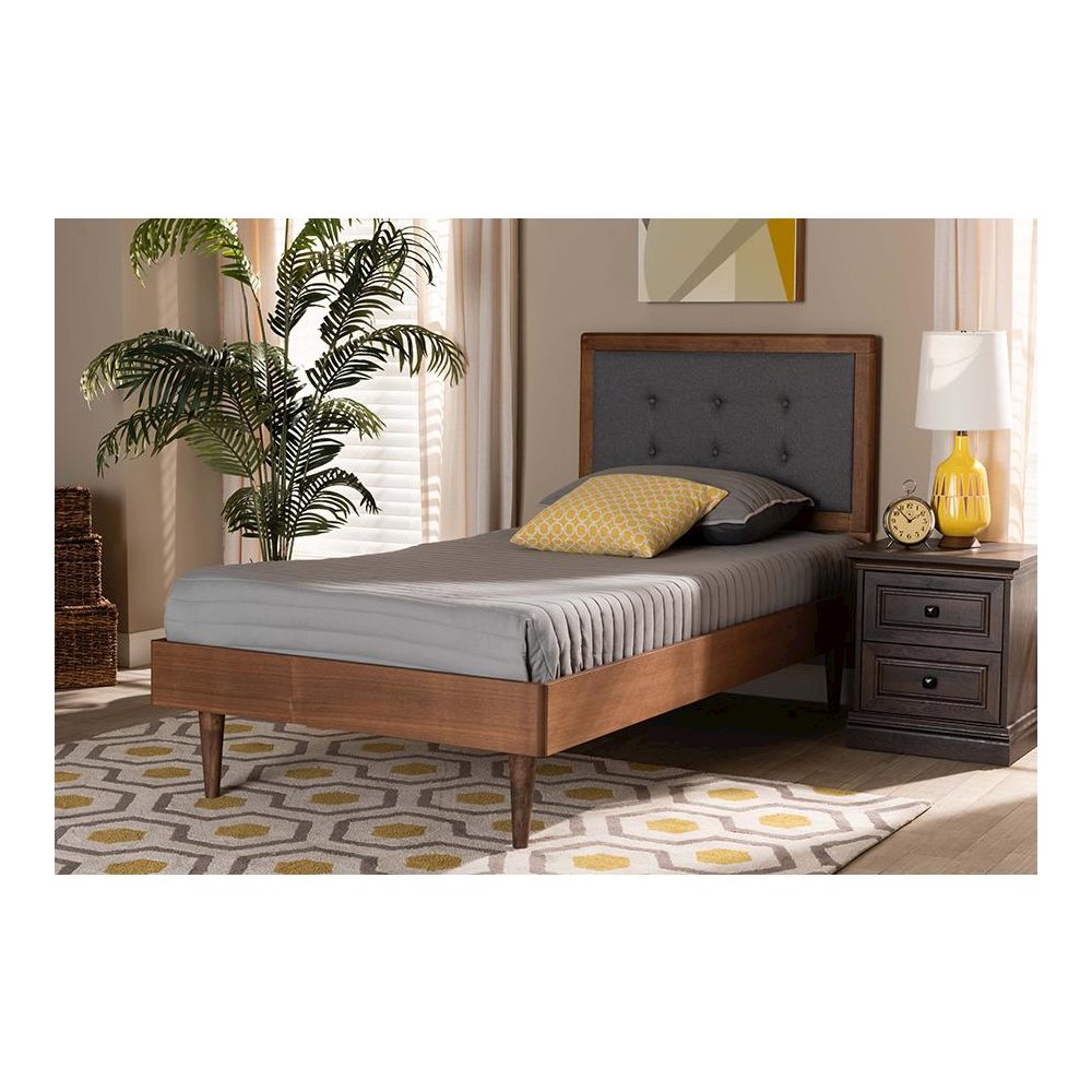 Walnut Brown Finished Wood Twin Size Platform Bed