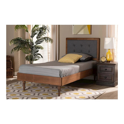 Walnut Brown Finished Wood Twin Size Platform Bed