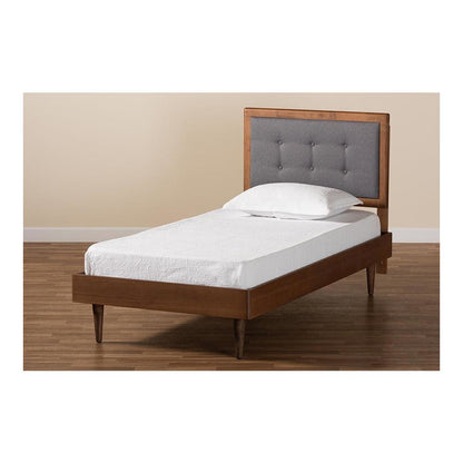 Walnut Brown Finished Wood Twin Size Platform Bed