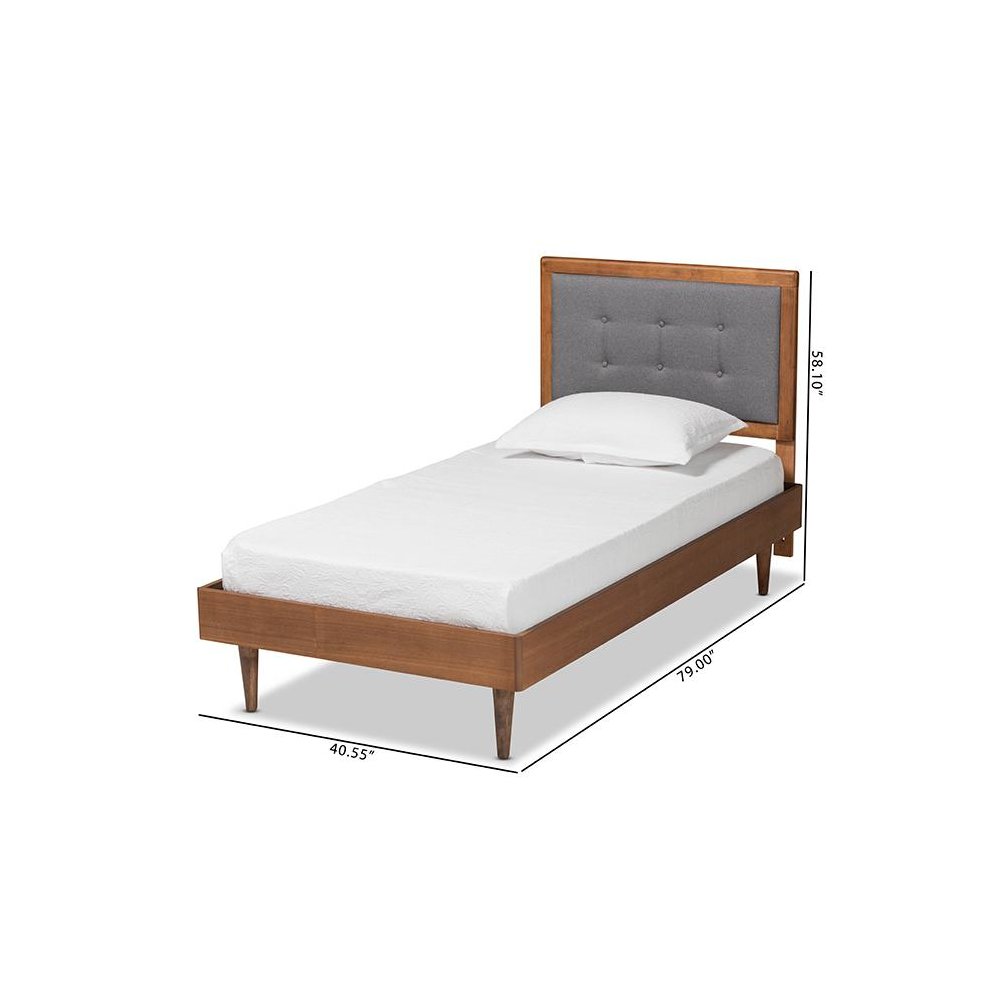 Walnut Brown Finished Wood Twin Size Platform Bed