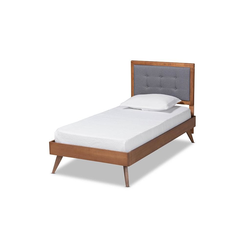 Walnut Brown Finished Wood Twin Size Platform Bed