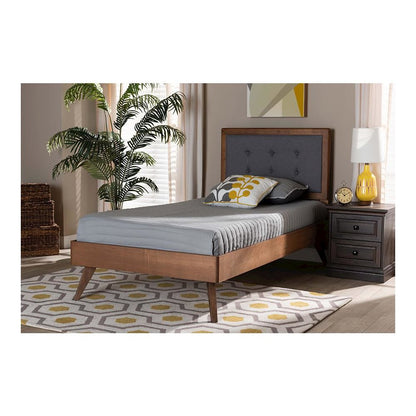 Walnut Brown Finished Wood Twin Size Platform Bed