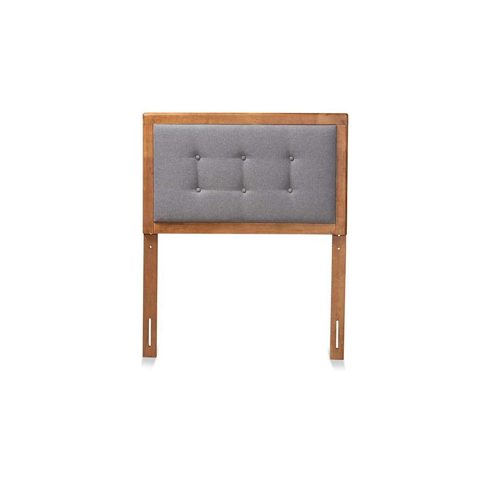 Dark Grey Fabric Upholstered and Walnut Brown Finished Wood Twin Size Headboard