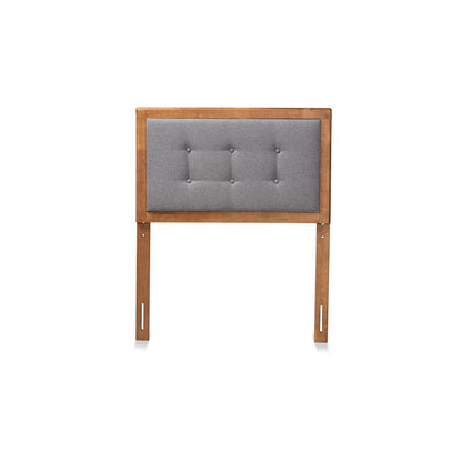 Dark Grey Fabric Upholstered and Walnut Brown Finished Wood Twin Size Headboard