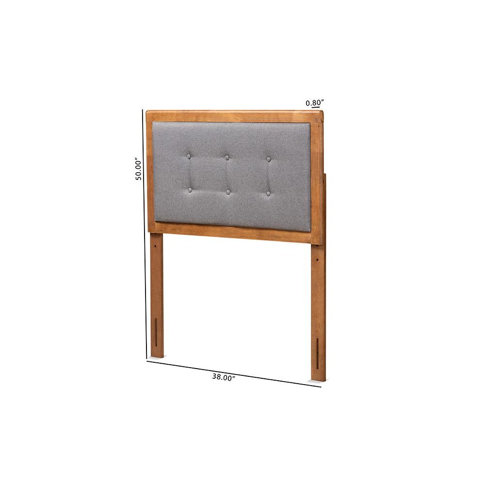 Dark Grey Fabric Upholstered and Walnut Brown Finished Wood Twin Size Headboard
