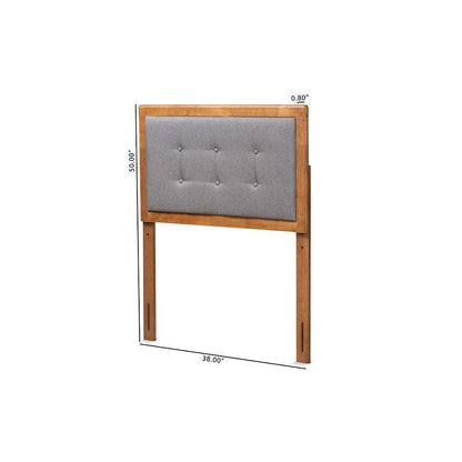 Dark Grey Fabric Upholstered and Walnut Brown Finished Wood Twin Size Headboard