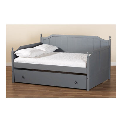 Grey Finished Wood Full Size Daybed with Twin Size Trundle