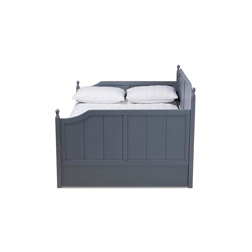 Grey Finished Wood Full Size Daybed with Twin Size Trundle