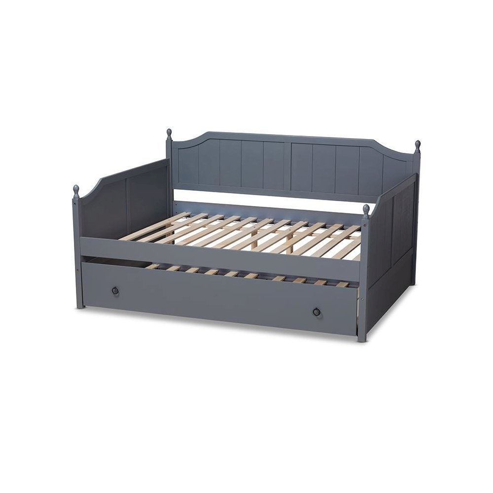 Grey Finished Wood Full Size Daybed with Twin Size Trundle