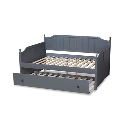Grey Finished Wood Full Size Daybed with Twin Size Trundle