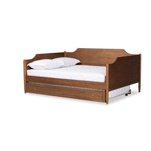 Farmhouse Walnut Brown Finished Wood Full Size Daybed with Roll-Out Trundle Bed