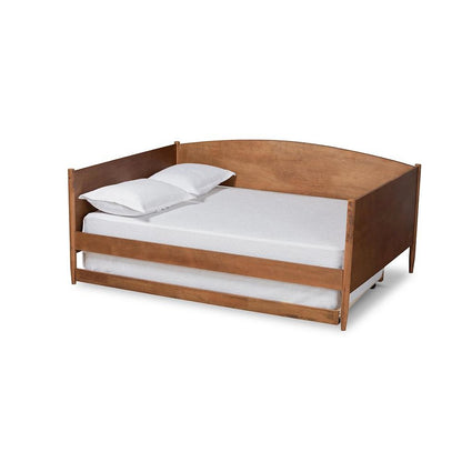 Veles Mid-Century Modern Ash Walnut Finished Wood Full Size Daybed with Trundle