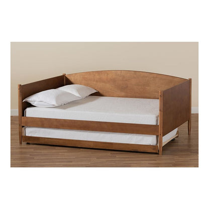 Veles Mid-Century Modern Ash Walnut Finished Wood Full Size Daybed with Trundle