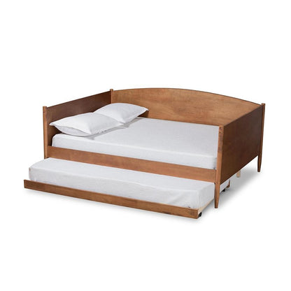 Veles Mid-Century Modern Ash Walnut Finished Wood Full Size Daybed with Trundle