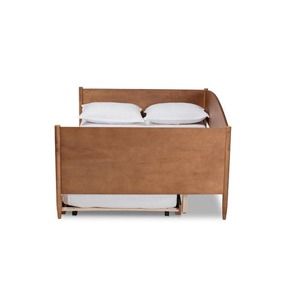 Veles Mid-Century Modern Ash Walnut Finished Wood Full Size Daybed with Trundle