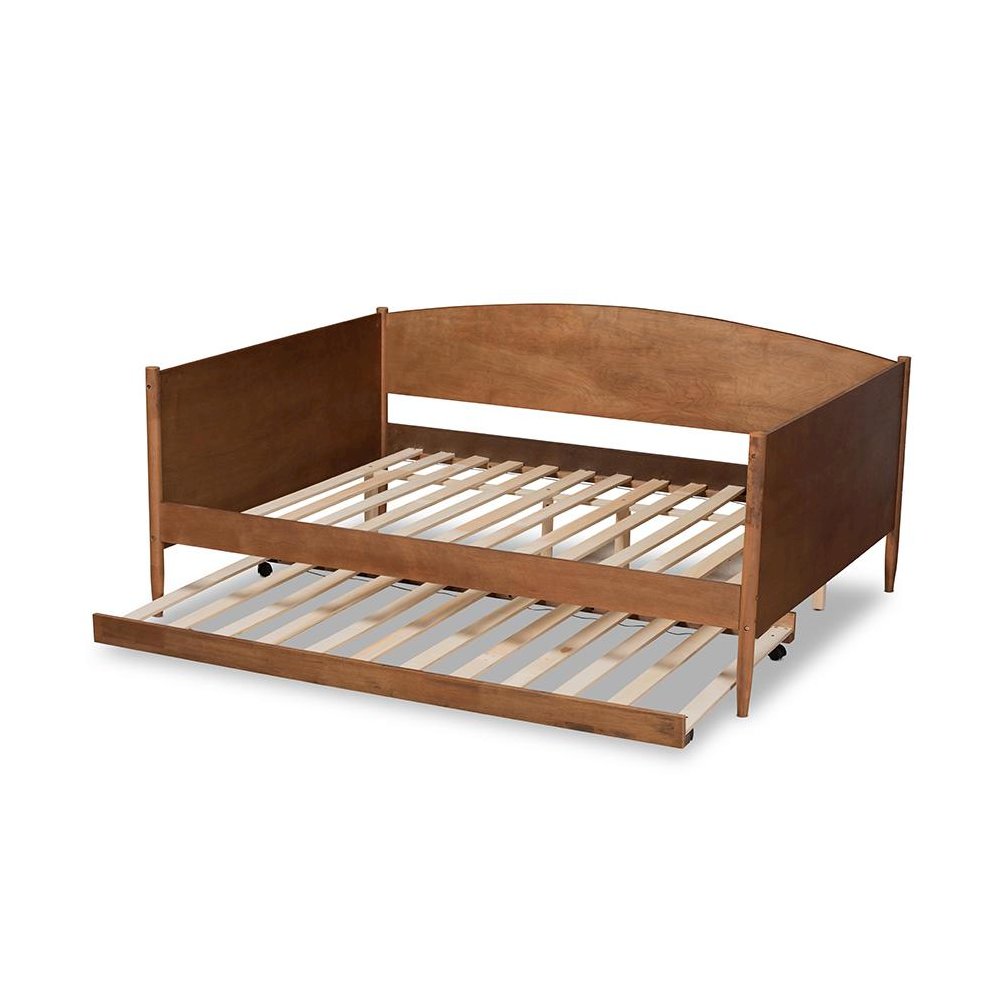 Veles Mid-Century Modern Ash Walnut Finished Wood Full Size Daybed with Trundle