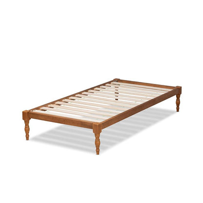 Walnut Brown Finished Wood Twin Size Platform Bed Frame
