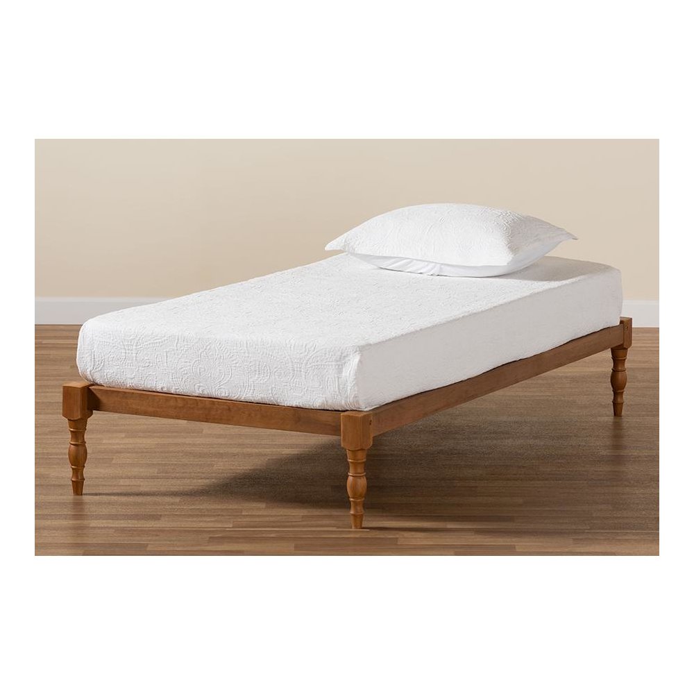 Walnut Brown Finished Wood Twin Size Platform Bed Frame