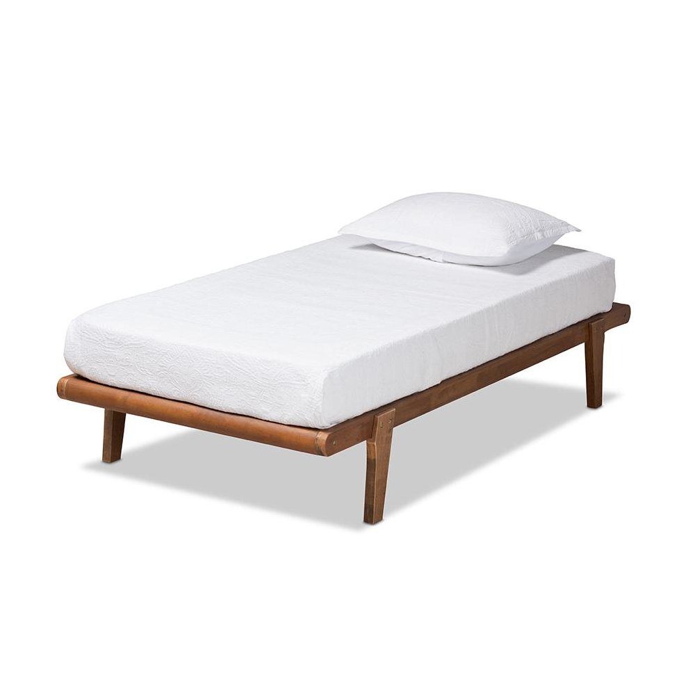 Kaia Mid-Century Modern Walnut Brown Finished Wood Twin Size Platform Bed Frame