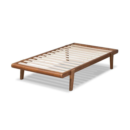 Kaia Mid-Century Modern Walnut Brown Finished Wood Twin Size Platform Bed Frame