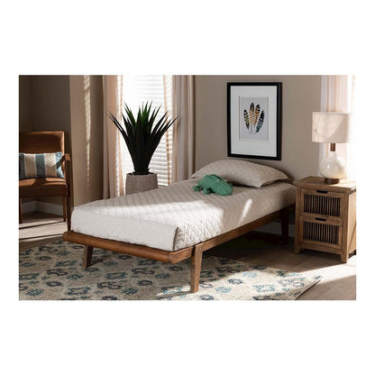 Kaia Mid-Century Modern Walnut Brown Finished Wood Twin Size Platform Bed Frame