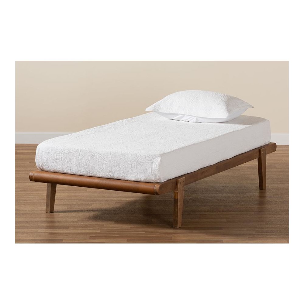 Kaia Mid-Century Modern Walnut Brown Finished Wood Twin Size Platform Bed Frame