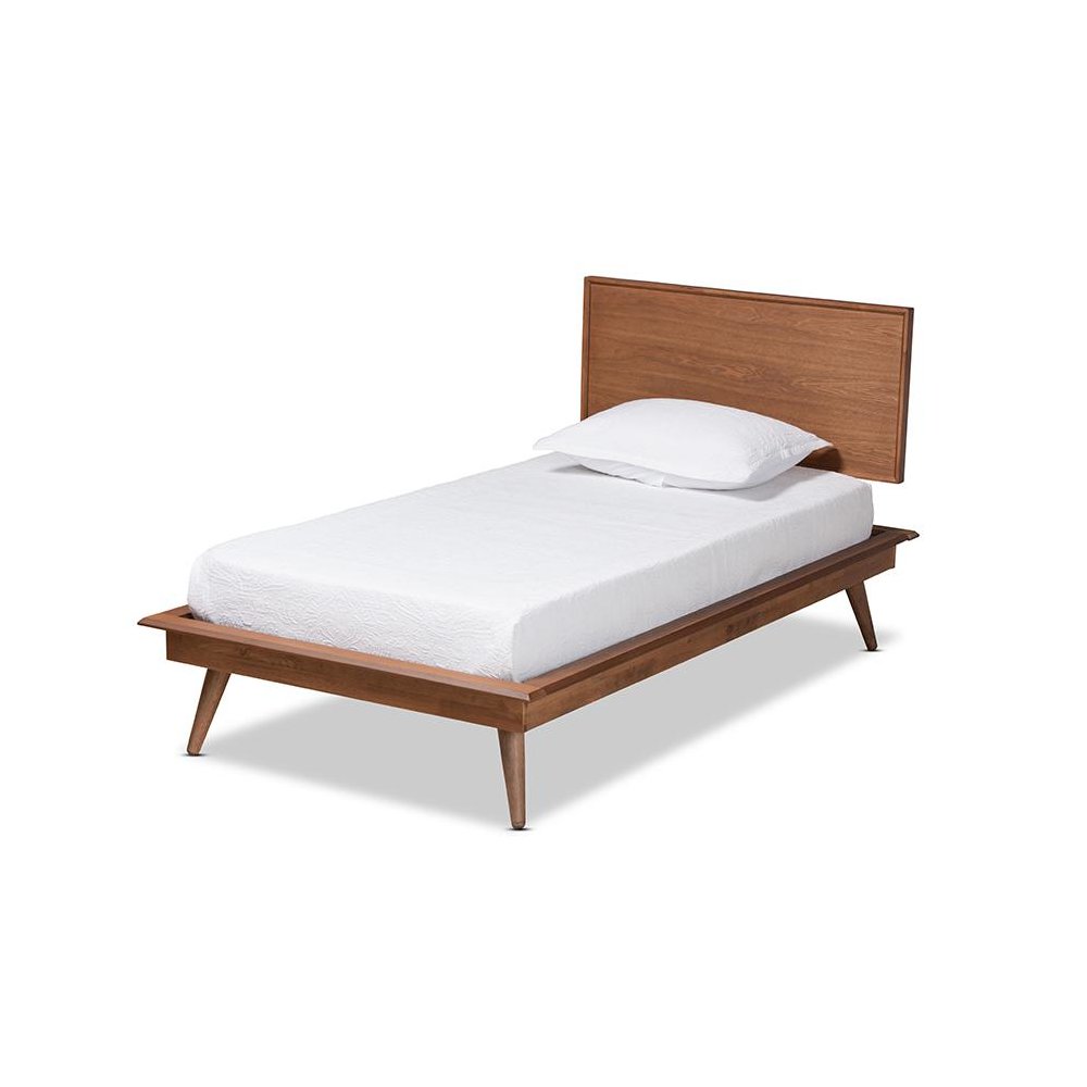 Karine Mid-Century Modern Walnut Brown Finished Wood Twin Size Platform Bed