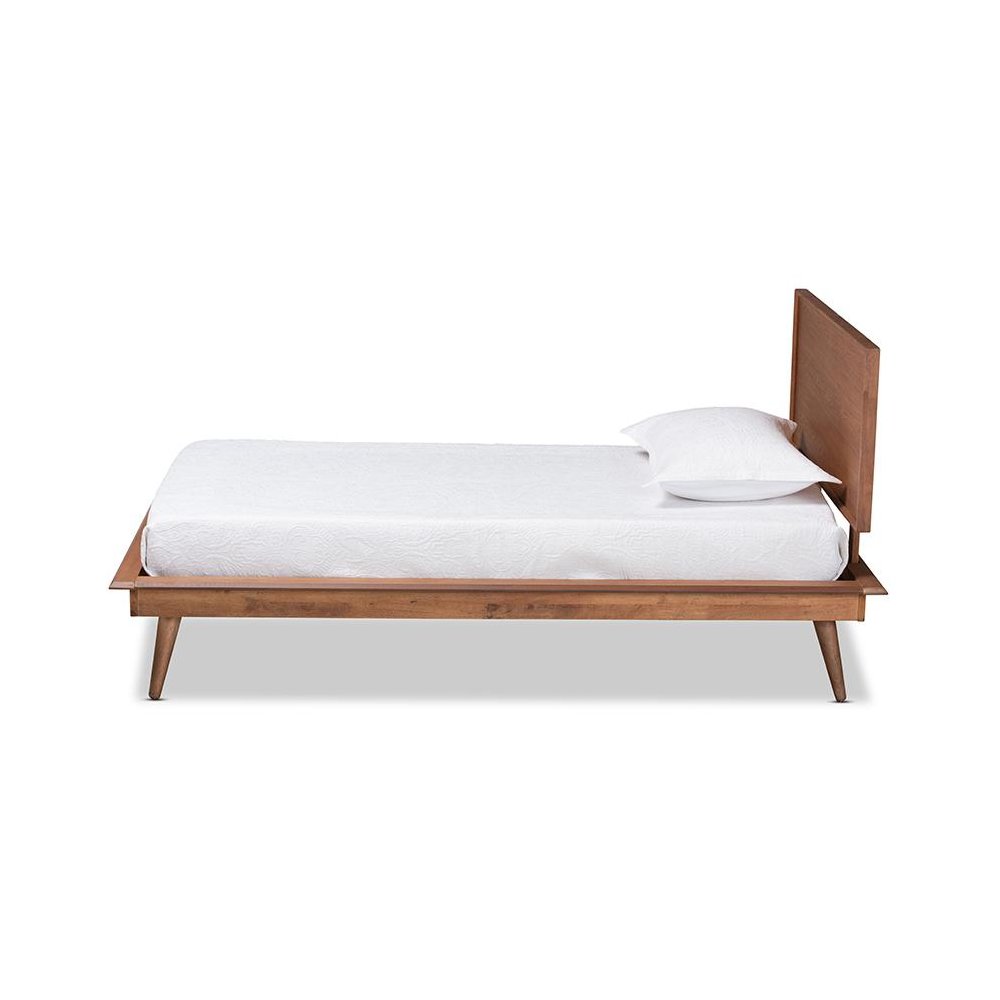 Karine Mid-Century Modern Walnut Brown Finished Wood Twin Size Platform Bed