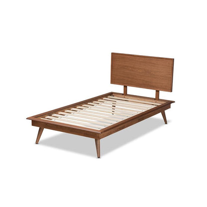 Karine Mid-Century Modern Walnut Brown Finished Wood Twin Size Platform Bed
