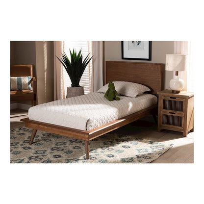Karine Mid-Century Modern Walnut Brown Finished Wood Twin Size Platform Bed