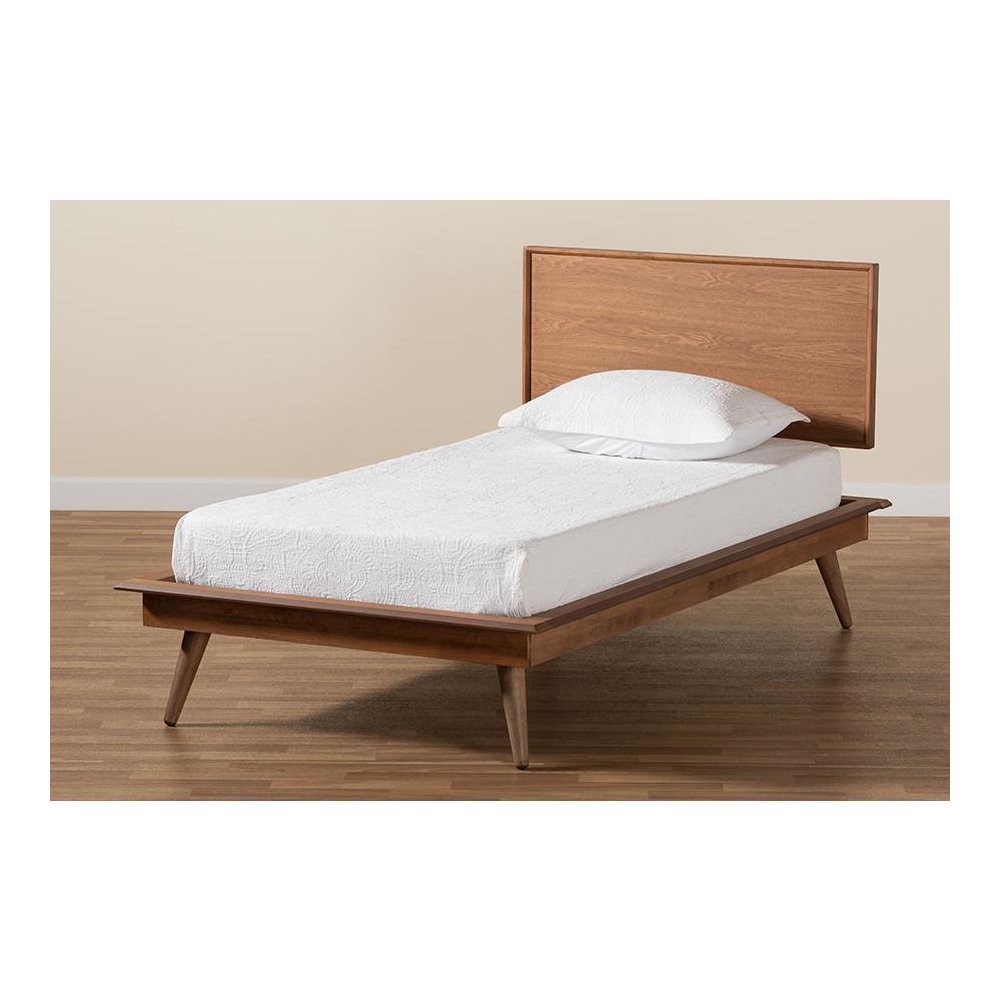 Karine Mid-Century Modern Walnut Brown Finished Wood Twin Size Platform Bed