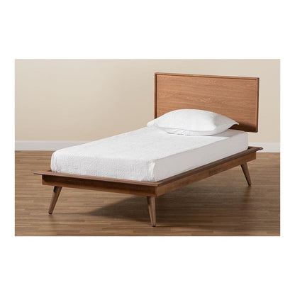 Karine Mid-Century Modern Walnut Brown Finished Wood Twin Size Platform Bed