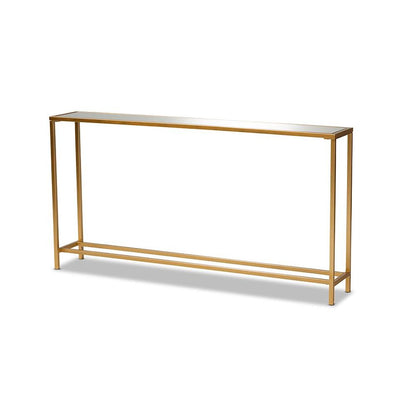 Glam Gold Finished Metal and Mirrored Glass Console Table