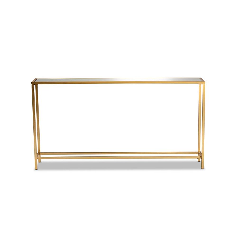 Glam Gold Finished Metal and Mirrored Glass Console Table