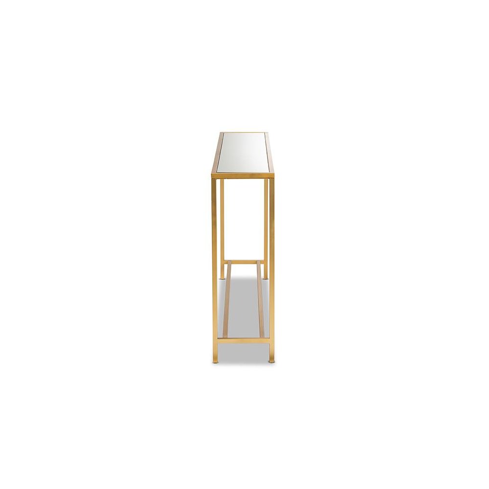 Glam Gold Finished Metal and Mirrored Glass Console Table