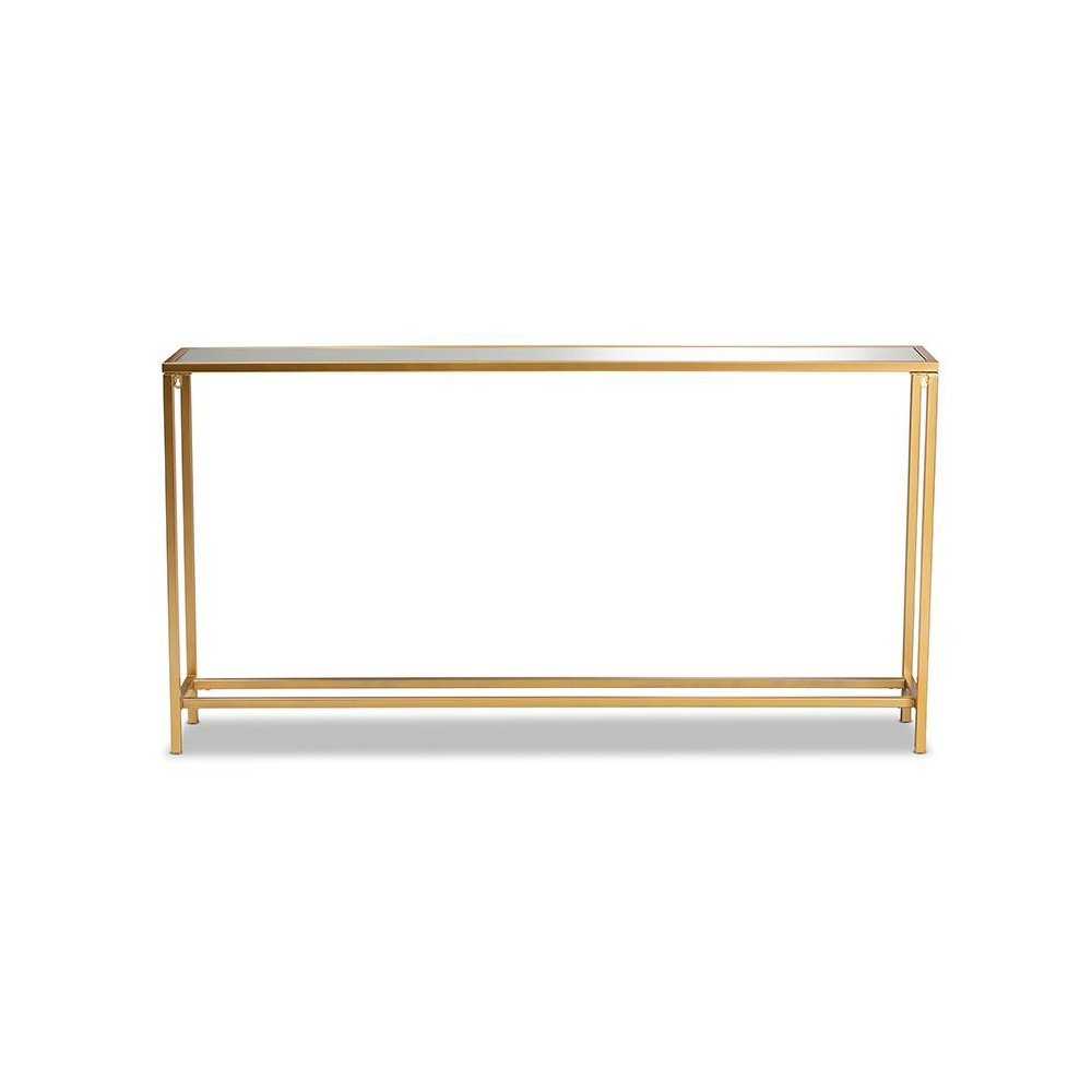 Glam Gold Finished Metal and Mirrored Glass Console Table