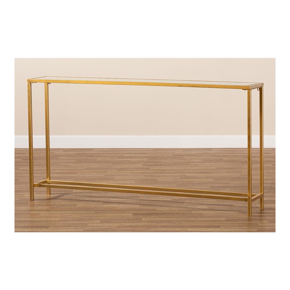 Glam Gold Finished Metal and Mirrored Glass Console Table