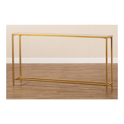 Glam Gold Finished Metal and Mirrored Glass Console Table