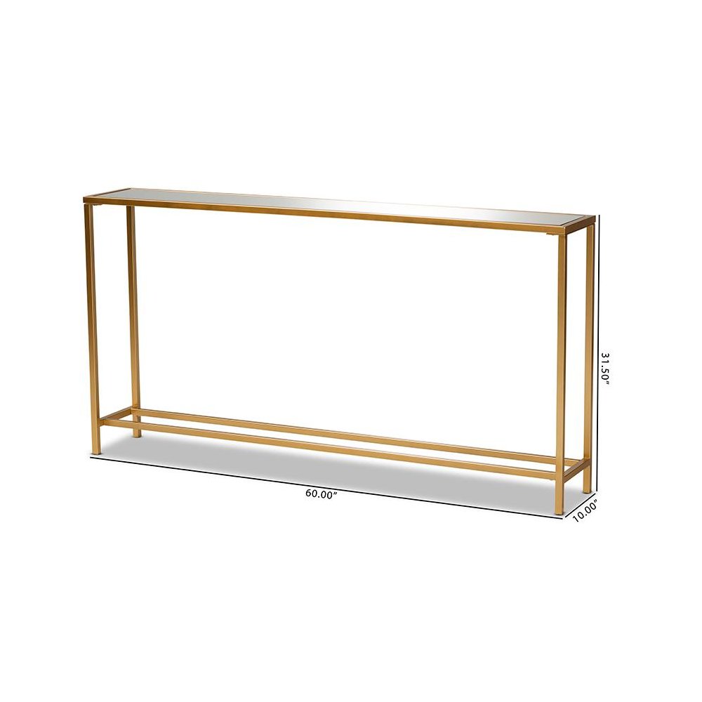 Glam Gold Finished Metal and Mirrored Glass Console Table